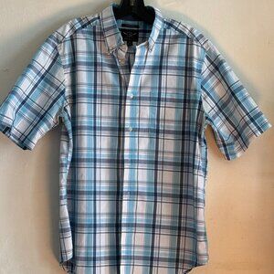 Blue and White button down short sleeves men shirt size M